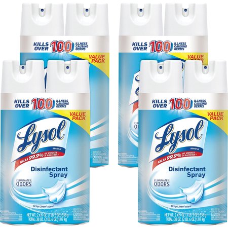 LYSOL Crisp Linen Disinfectant Spray, 19 oz (1.19 lb) Pack, Crisp Linen, Clear, 8 PK RAC99608CT